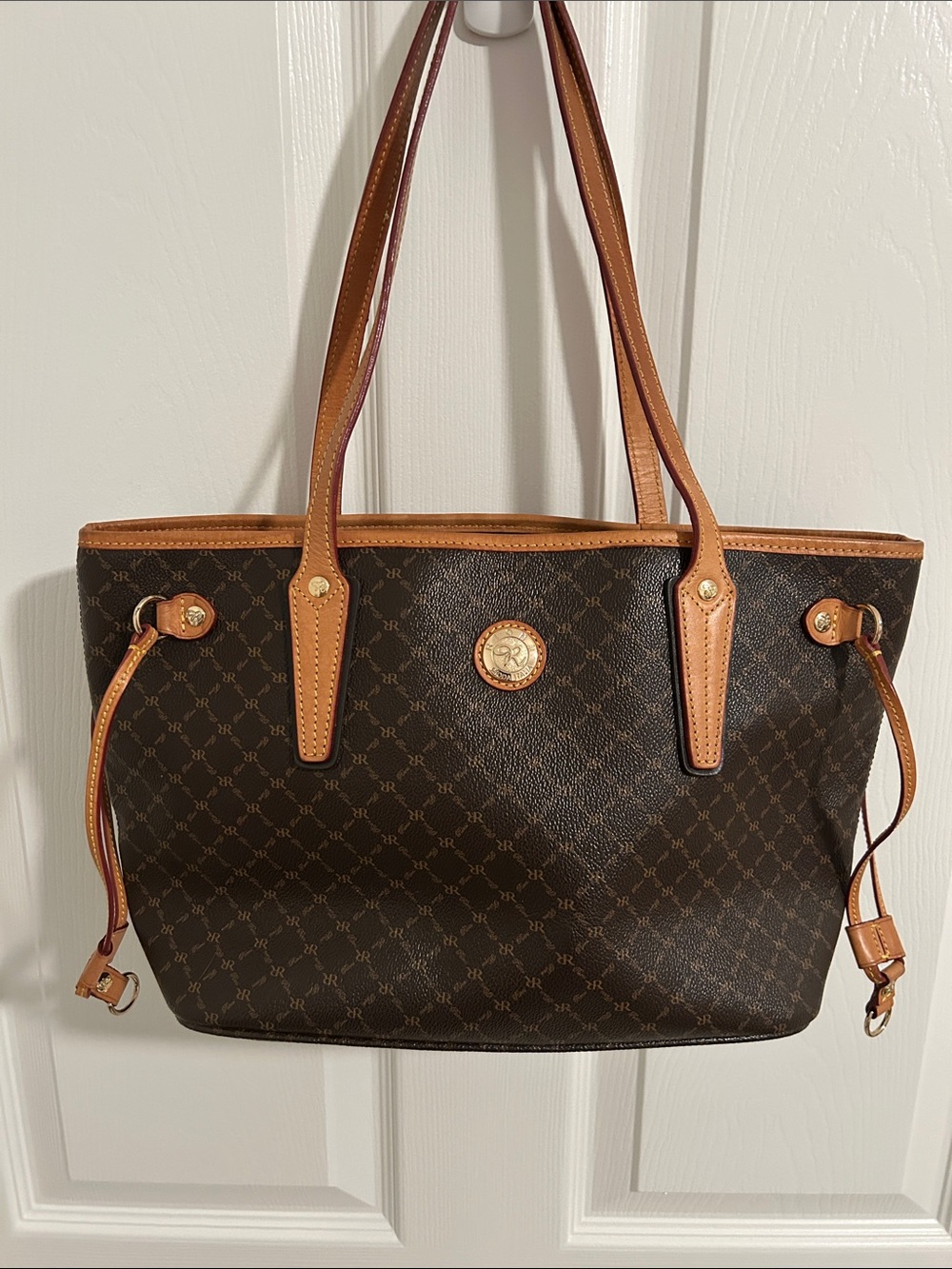 Rioni Moda Italia Small Tote Bag with Tan Leather Trim